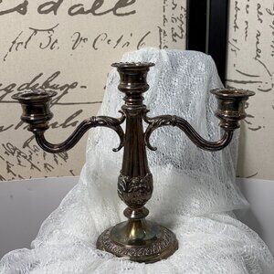 ~1920s Weidlich Brothers W.B. Mfg Co. 3-Arm Candelabra 2203 Silverplate Baroque